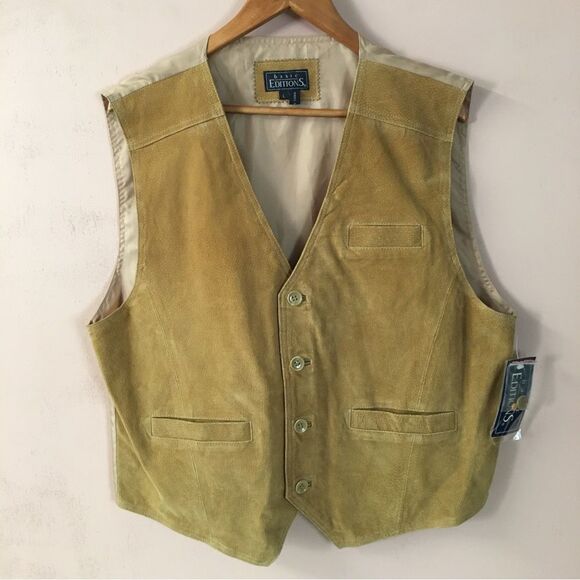 Vintage Basic Editions NWT Men's Tannish Gold Leather Vest Size L - Picture 10 of 11
